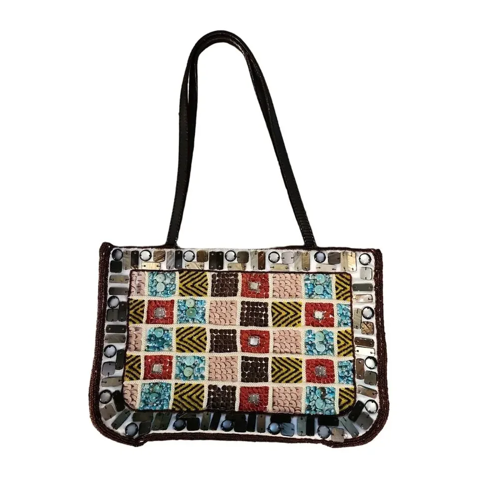 Barse‎ Womens Fully Beaded Square-hand Bag
